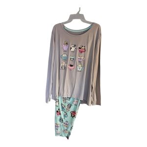 Cat Coffee Pajama Set Large NWT Cute Cat Lover Sleepwear Lounge PJs Graphic ws66